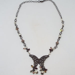 Gunmetal Butterfly Necklace