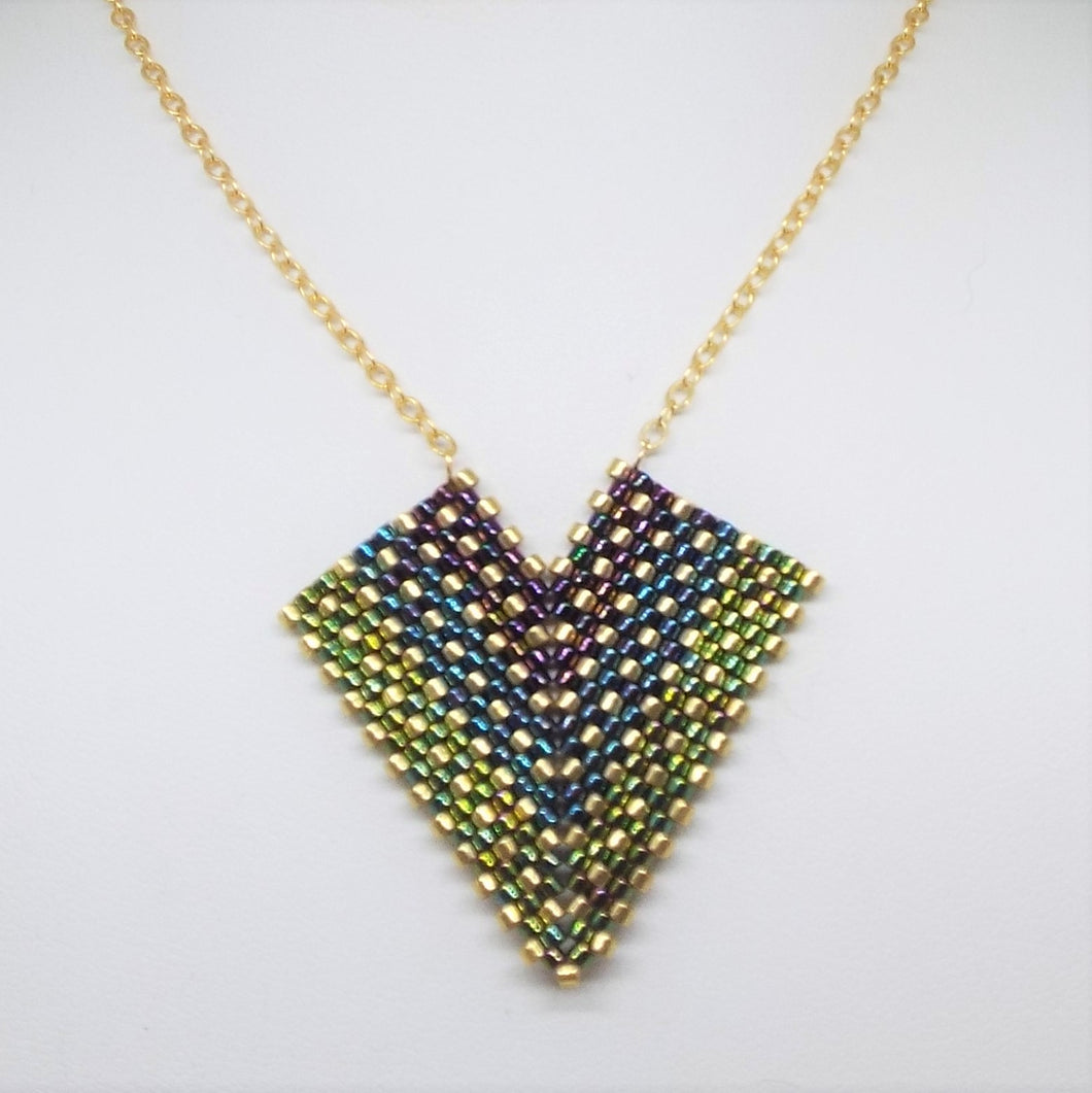 Deco Diamond Pendant Necklace - Peacock, Medium