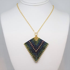 Deco Diamond Pendant Necklace - Peacock, Large