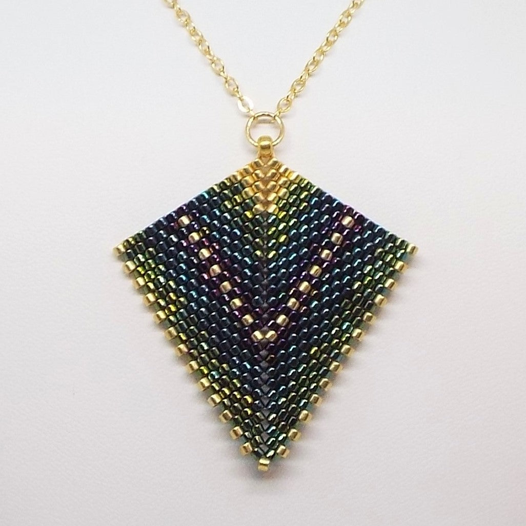 Deco Diamond Pendant Necklace - Peacock, Large