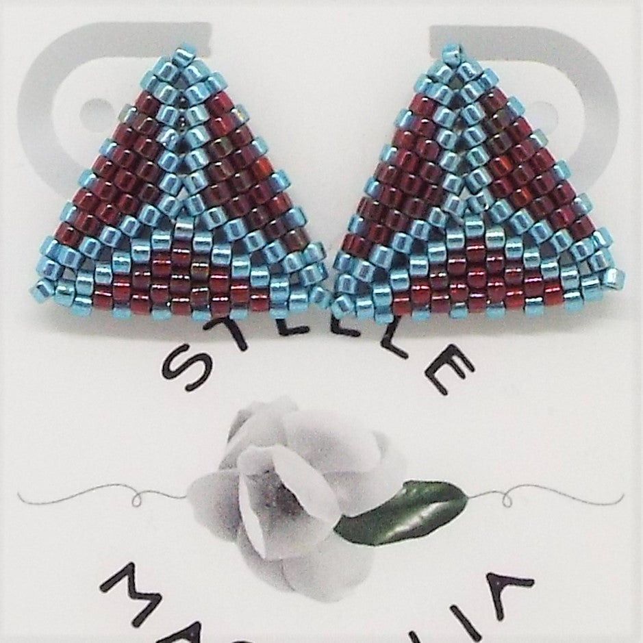 Triangle Post Earrings - Garnet & Aqua, Medium