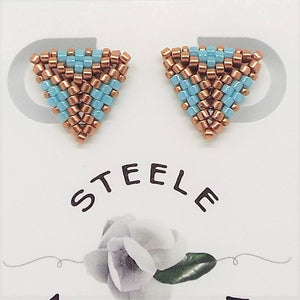 Triangle Post Earrings - Turquoise & Copper, Small