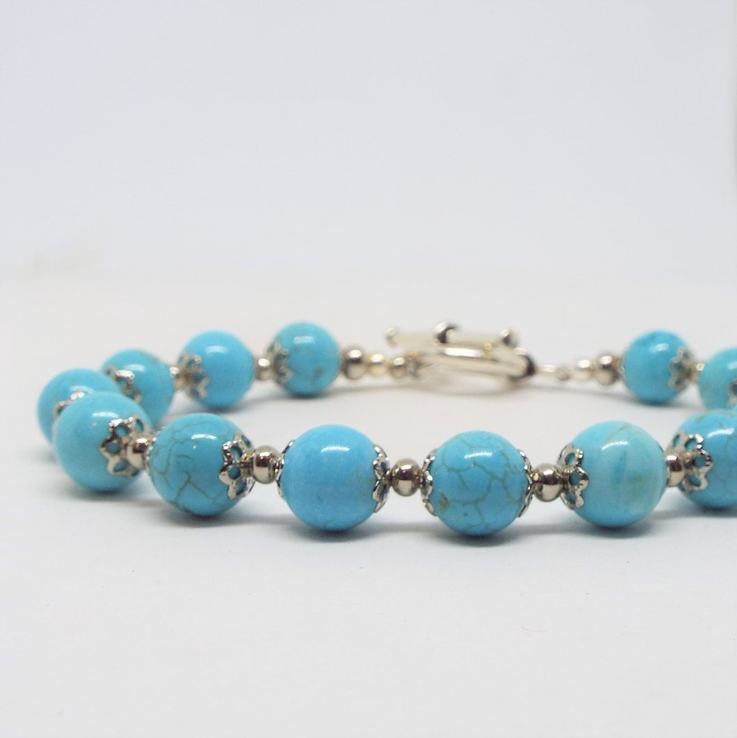 Gemstone Beaded Bracelet - Turquoise & Silver