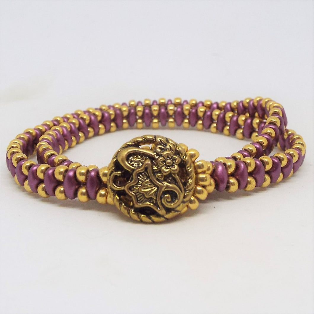 Beaded Wrap Bracelet - Purple & Gold