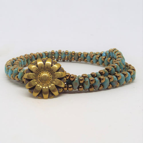 Beaded Wrap Bracelet - Turquoise & Bronze