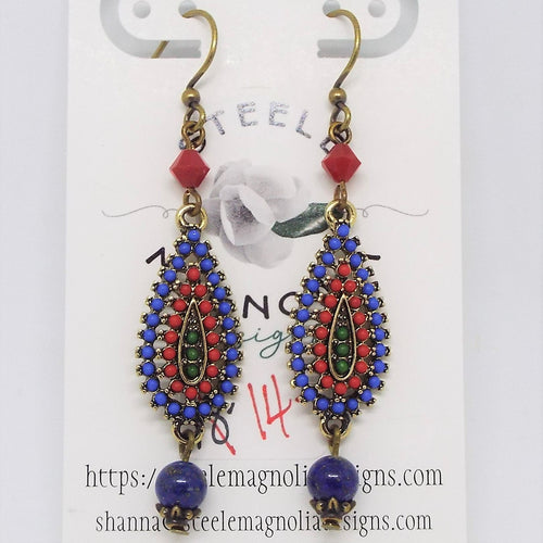 Teardrop Earrings - Lapis and Coral